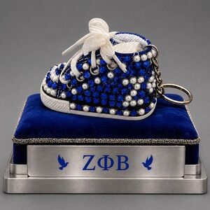 Zeta Phi Beta Keychain Blue Rhinestone and‎ White Pearls Custom Made Shoe